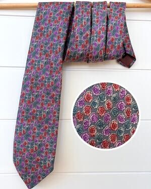 Classics Debenhams Floral Silk Tie Classic W 3.5" L 56" Purple Gray Red Retro